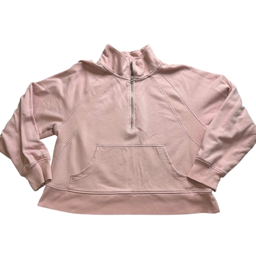Gap Womens XL Pink Half Zip Sweatshirt Raglan Pullover Fleece Kangaroo Pocket